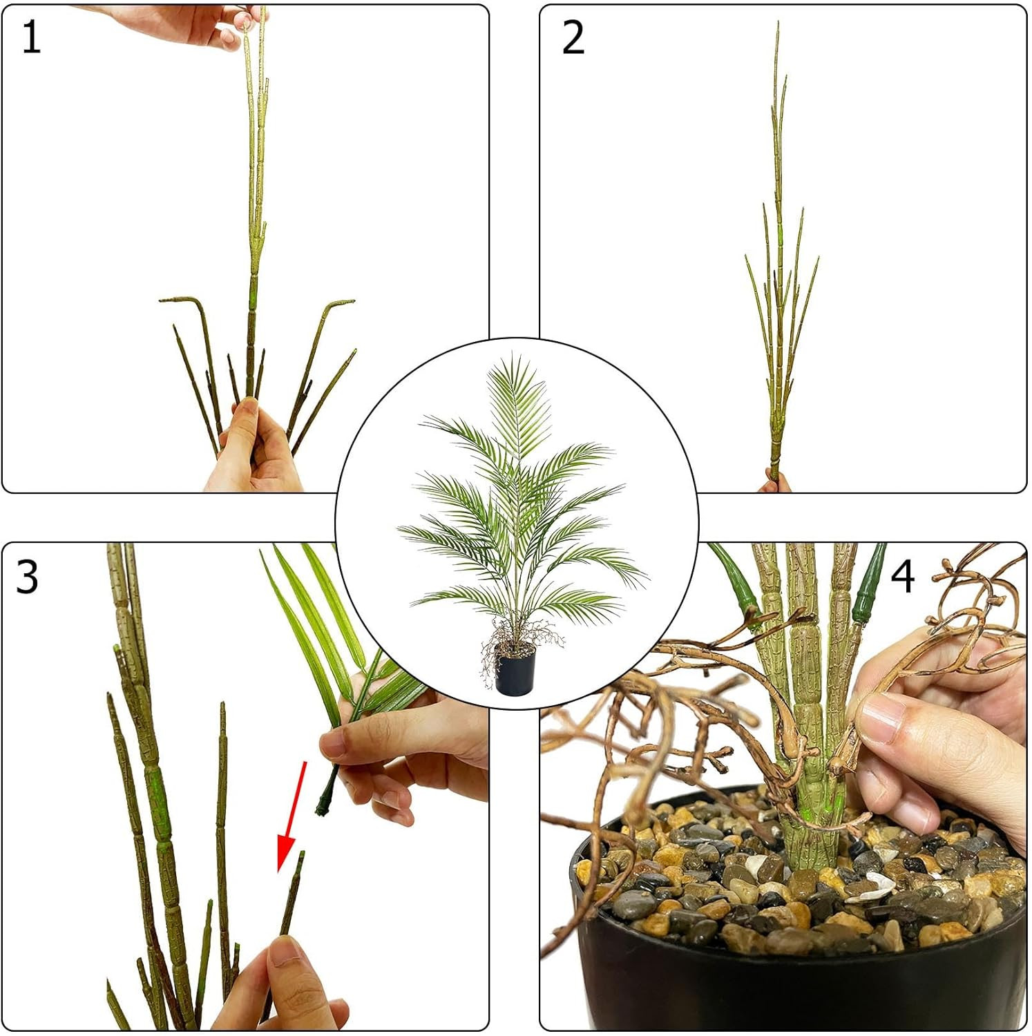 3FT Large Artificial Plants in Pot Fake Palm Tree with Black Tall Planter, Faux