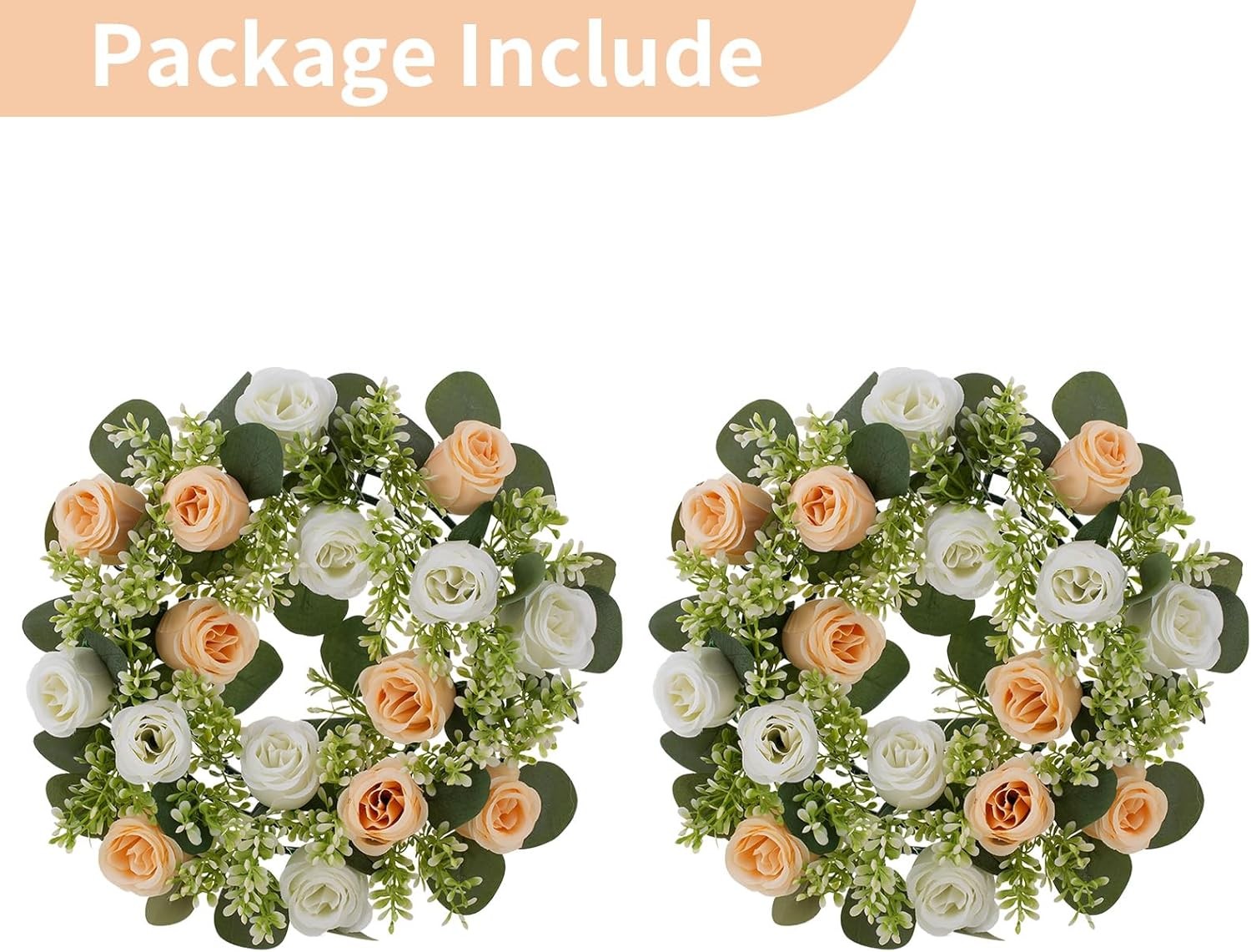 Flower Candle Rings Centerpieces 13.4 Inch Champagne & White Artificial Rose