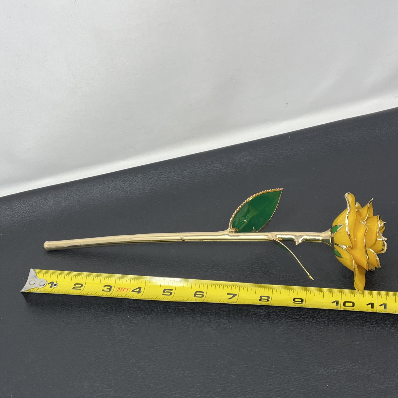 Handcrafted Preserved Yellow Rose Gloss Laquered With 24K Gold Plated Trimmed