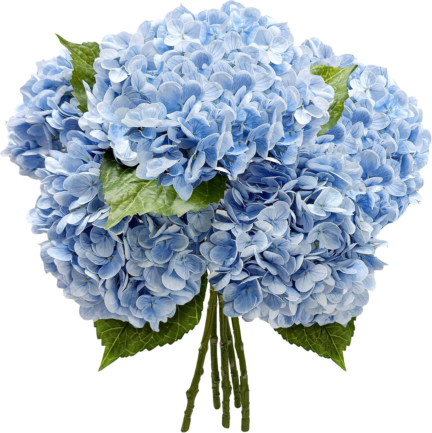 21In Bottle Green Artificial Hydrangea Flowers with Stems 5 Pcs | Real Touch, 3D