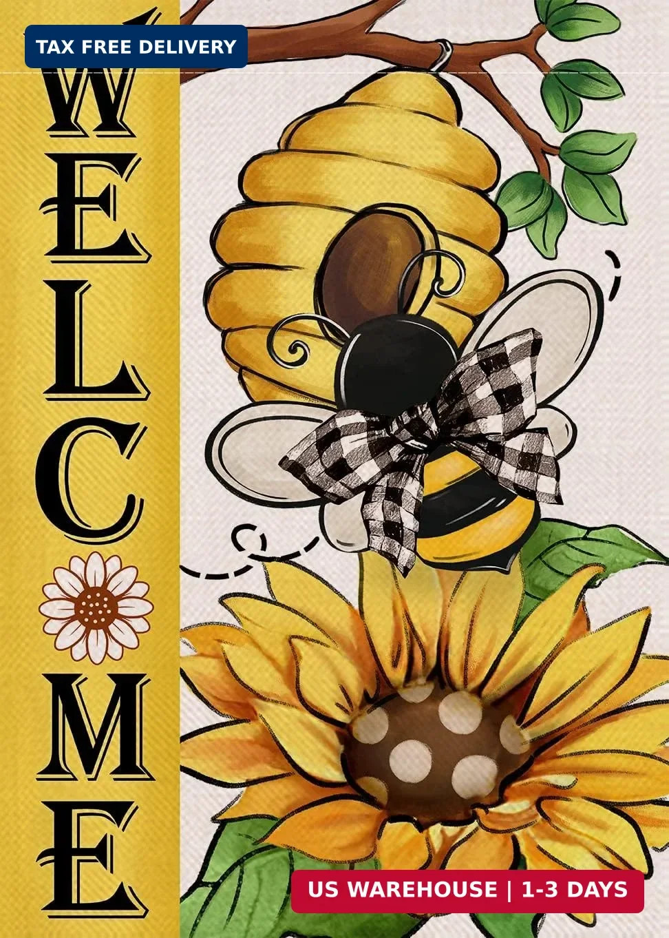 Welcome Spring Summer Bumble Bee Sunflower Decorative Garden Flag, Flower Honeyc