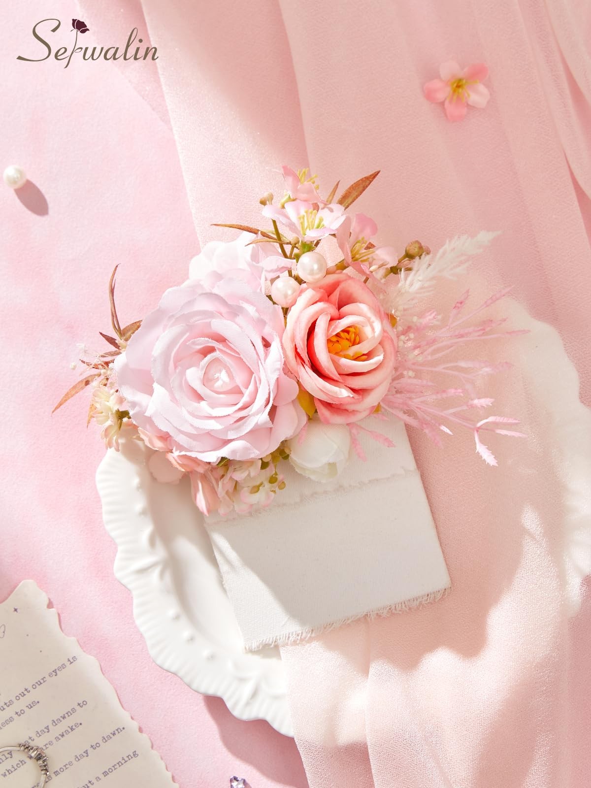 Pink Rose Corsage and Boutonniere Set for Prom Wedding Graduation 2 PCS