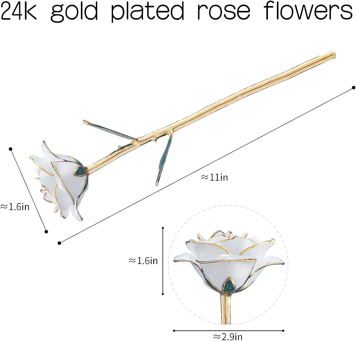 24K Gold Dipped Real Rose Lasted Forever with Stand, White Gold Rose Gifts