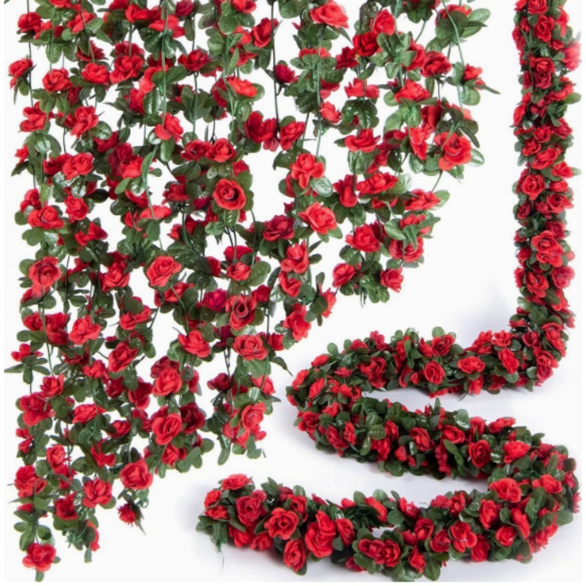 9Pcs Fake Rose Vines 73.8FT Artificial 45 Heads Flower Garland Wedding Home Wall