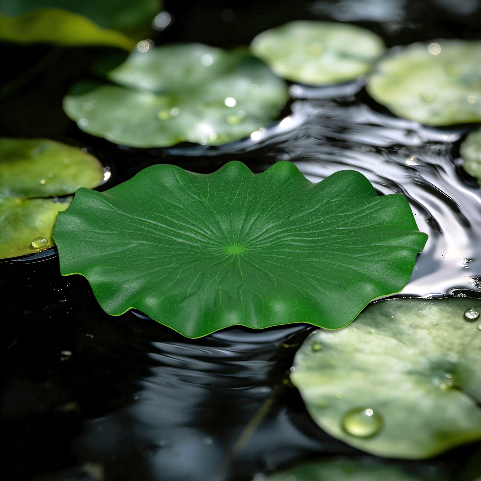 4-Pack Artificial Floating Foam Water Lily Pads Leaves, 4 Sizes [Green]