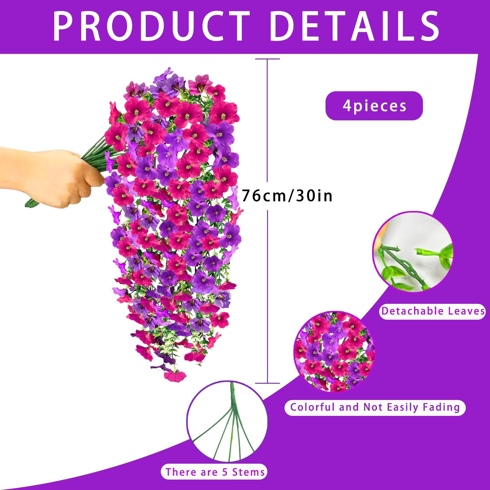 4PCS Artificial Hanging Flowers for Outdoors Summer Decoration, Upgrade UV Re…