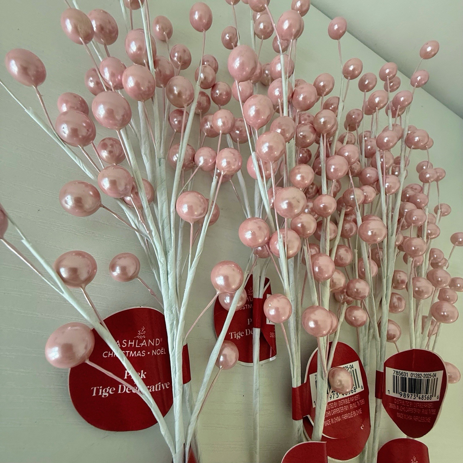 Ashland Pink Pearl Berry Picks Lot of 8 Christmas Floral Stems Holiday Decor NWT