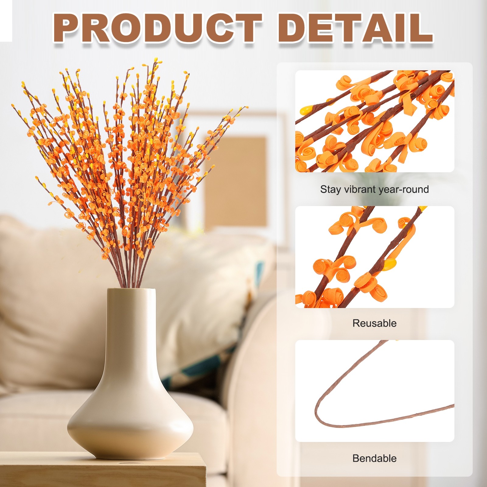 12Pcs Tall Jasmine Flower for DIY Floral Art Plant(Orange)]