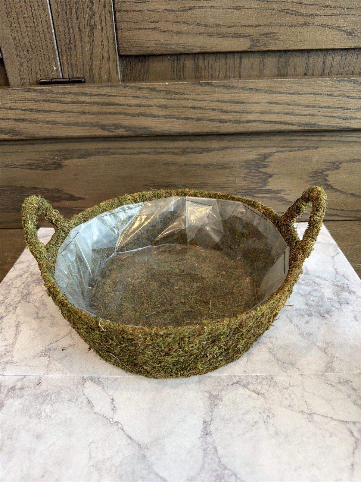 Rustic Moss Basket Planter w/ Handles + Moss Ball Vase Filler