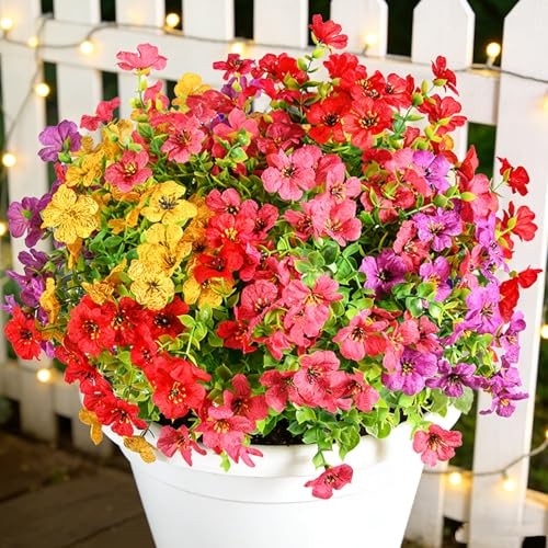 Artificial Flowers for Outdoor Faux Plants Multi Red+rose Red+purple+yellow