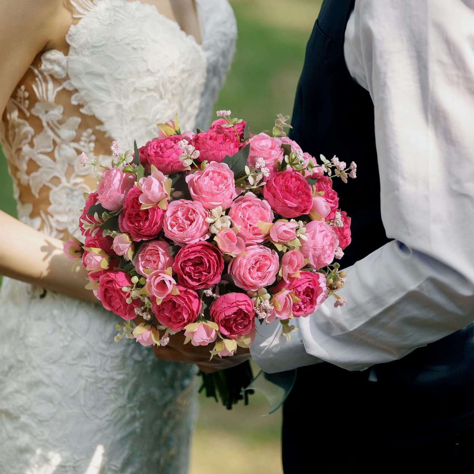 8 PCS Artificial Peony Flowers Faux Peony Bouquet Silk Floral Arrangement