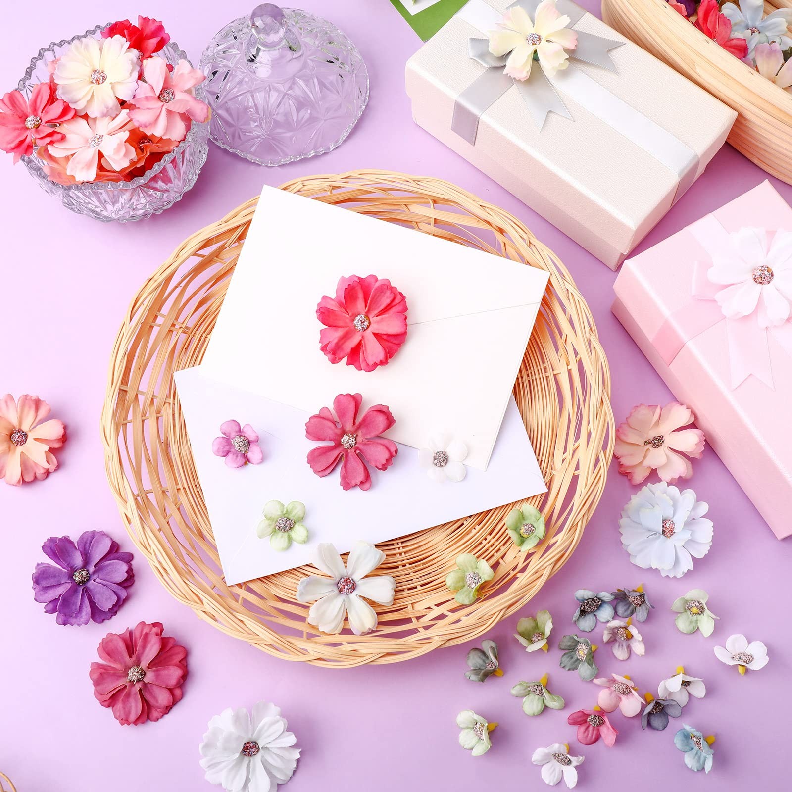 120PCS Mini Artificial Silk Flowers Bulk for DIY Crafts Wedding Decor