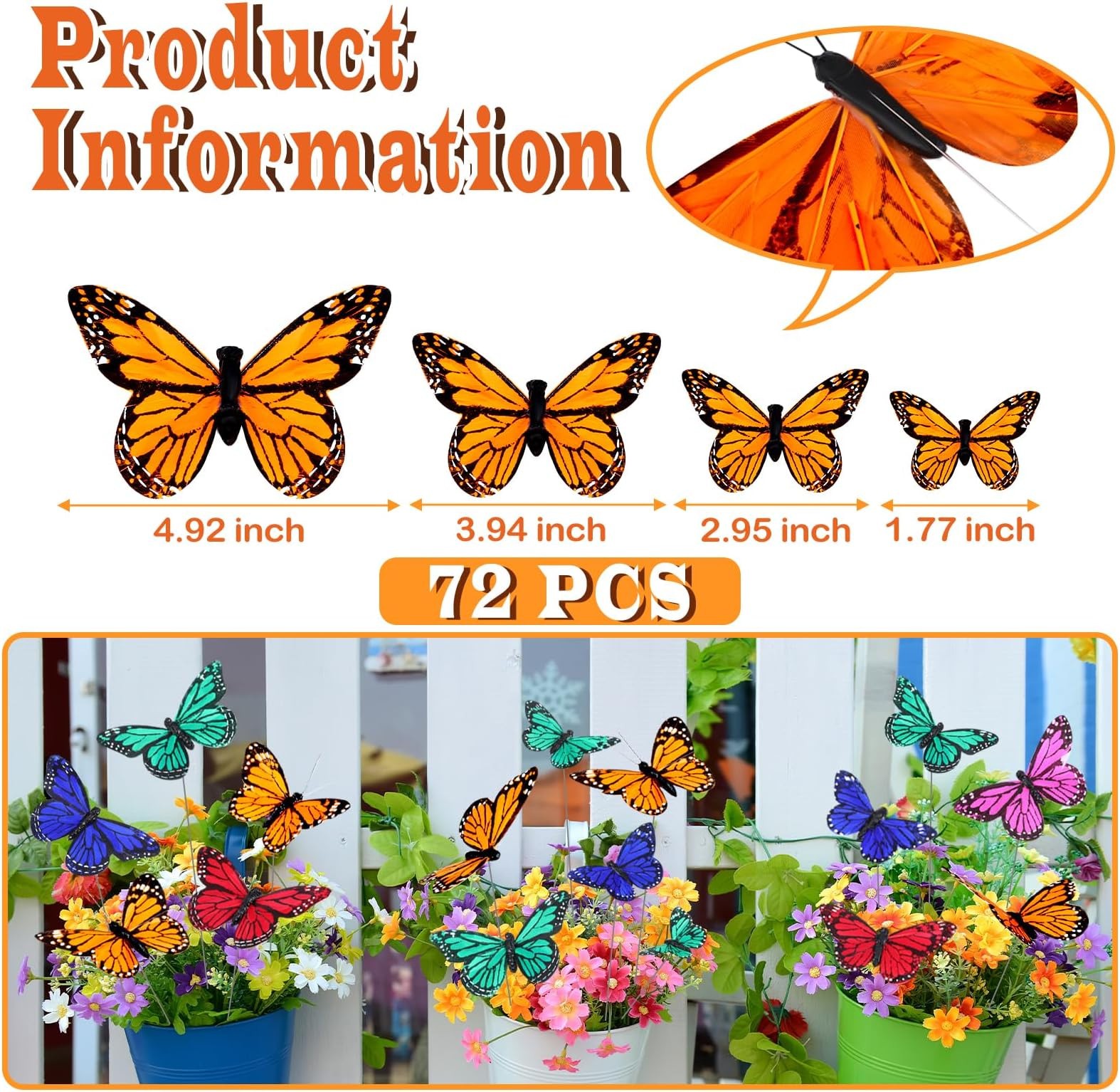 Lyrow 72 Pcs Monarch Butterfly Decorations 4 Size Artificial Feather Butterfl…