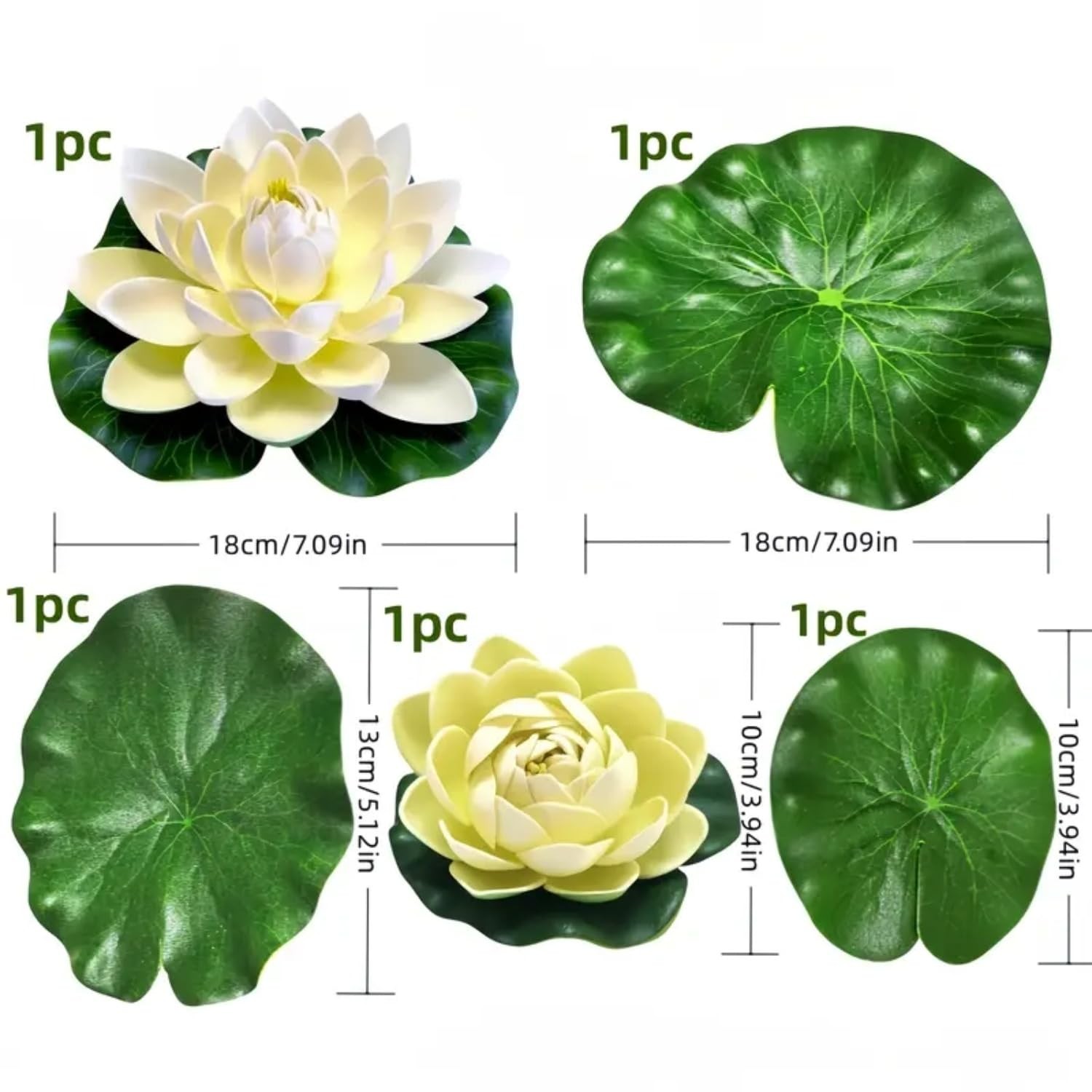 5PCS Floating Lily Pads for Ponds Artificial Foam Lotus Flower with Water Lil…