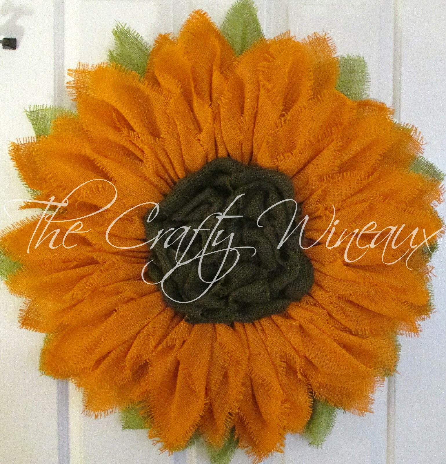The Crafty Wineaux – Extra Thick 25″ Orange Burlap Sunflower Wreath