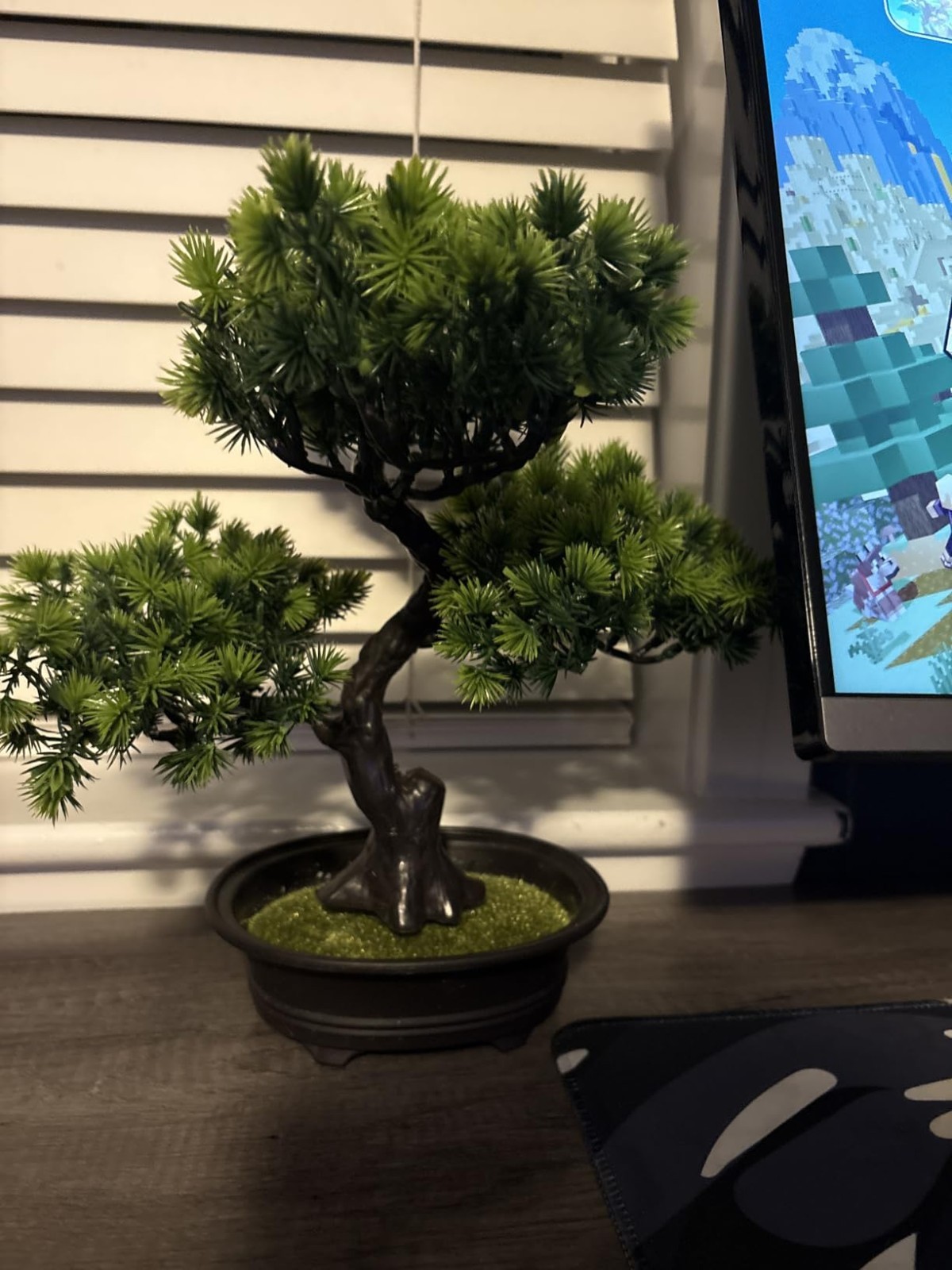 Faux Bonsai Pine Tree 11 Inch Artificial Potted Plant Japanese Cedar Desk Table