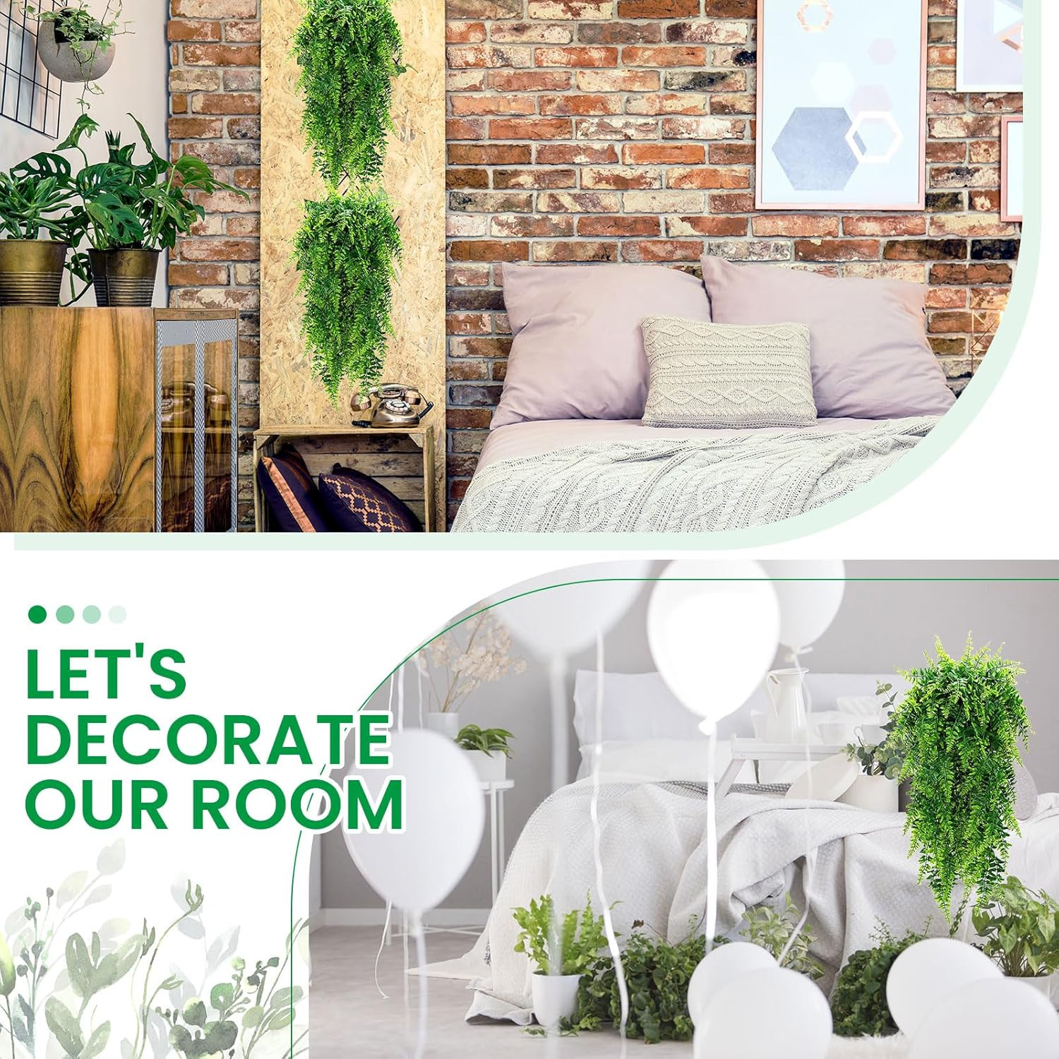 116 Pcs 32″ Artificial Boston Ferns for Indoor Outdoor Decor, No Basket