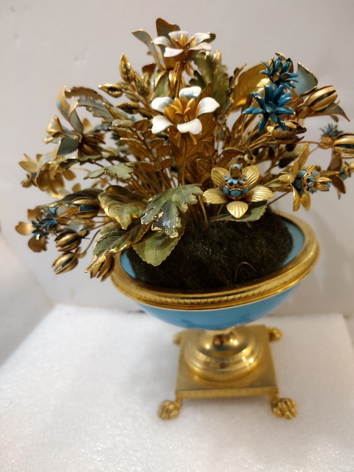 Enameled Flower Bouquet Tipped In Real Gold Labeled Italy Enameled Metal Aqua