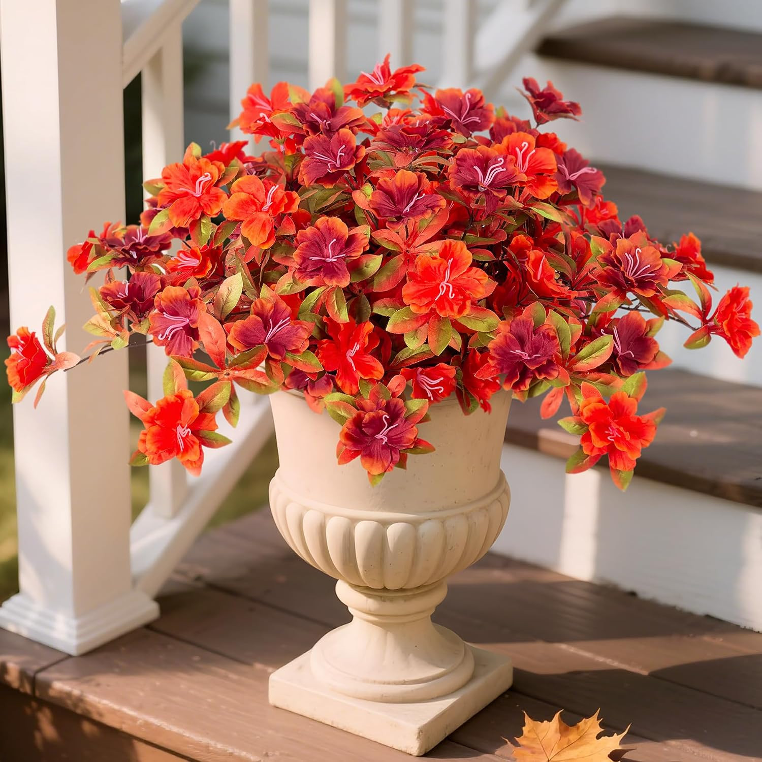 Ammyoo Artificial Fake Azalea Flowers for Outdoor Spring Decoration, Faux Silk F