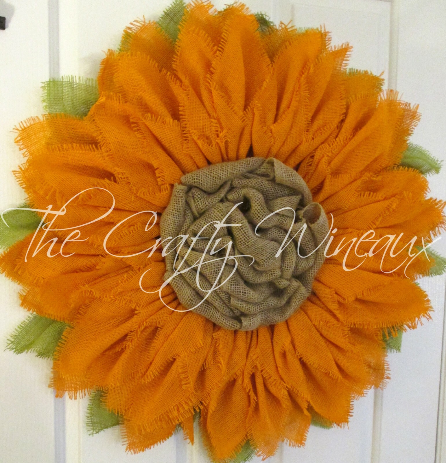 The Crafty Wineaux – Extra Thick 25″ Orange Burlap Sunflower Wreath