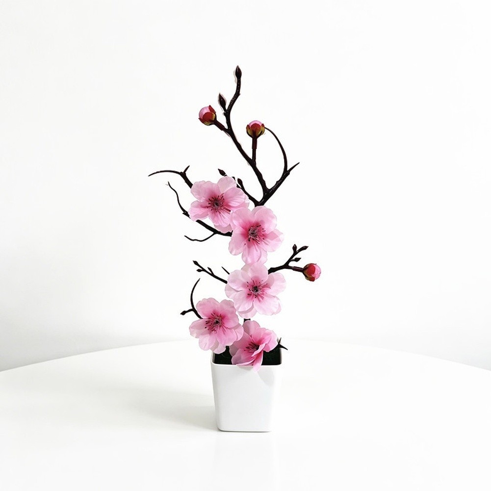 Artificial Winter Plum Blossom Potted Plant with Bare Twisted Branches