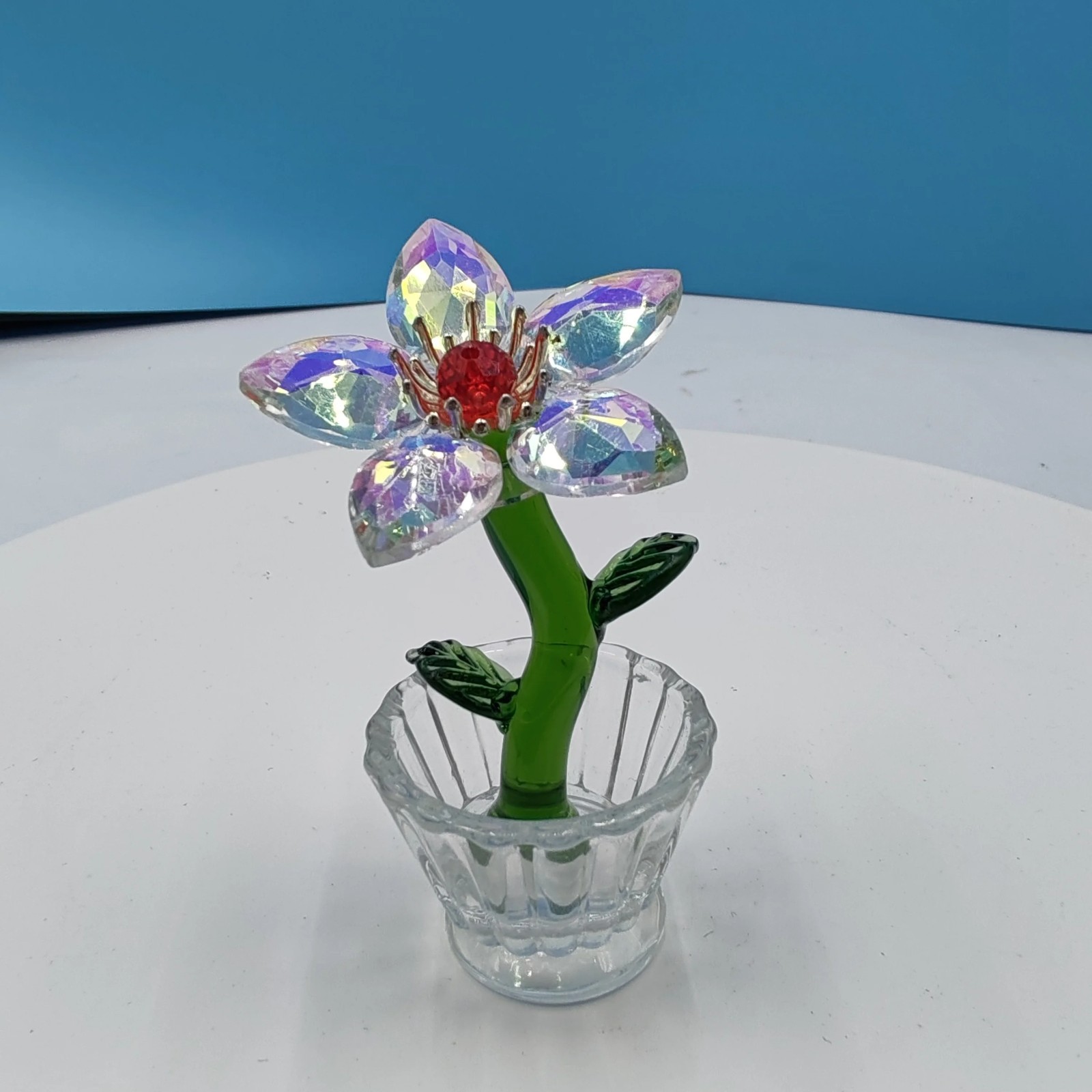 Crystal Flower Ornament Glass Sunflower Orchid Desktop Office Décor