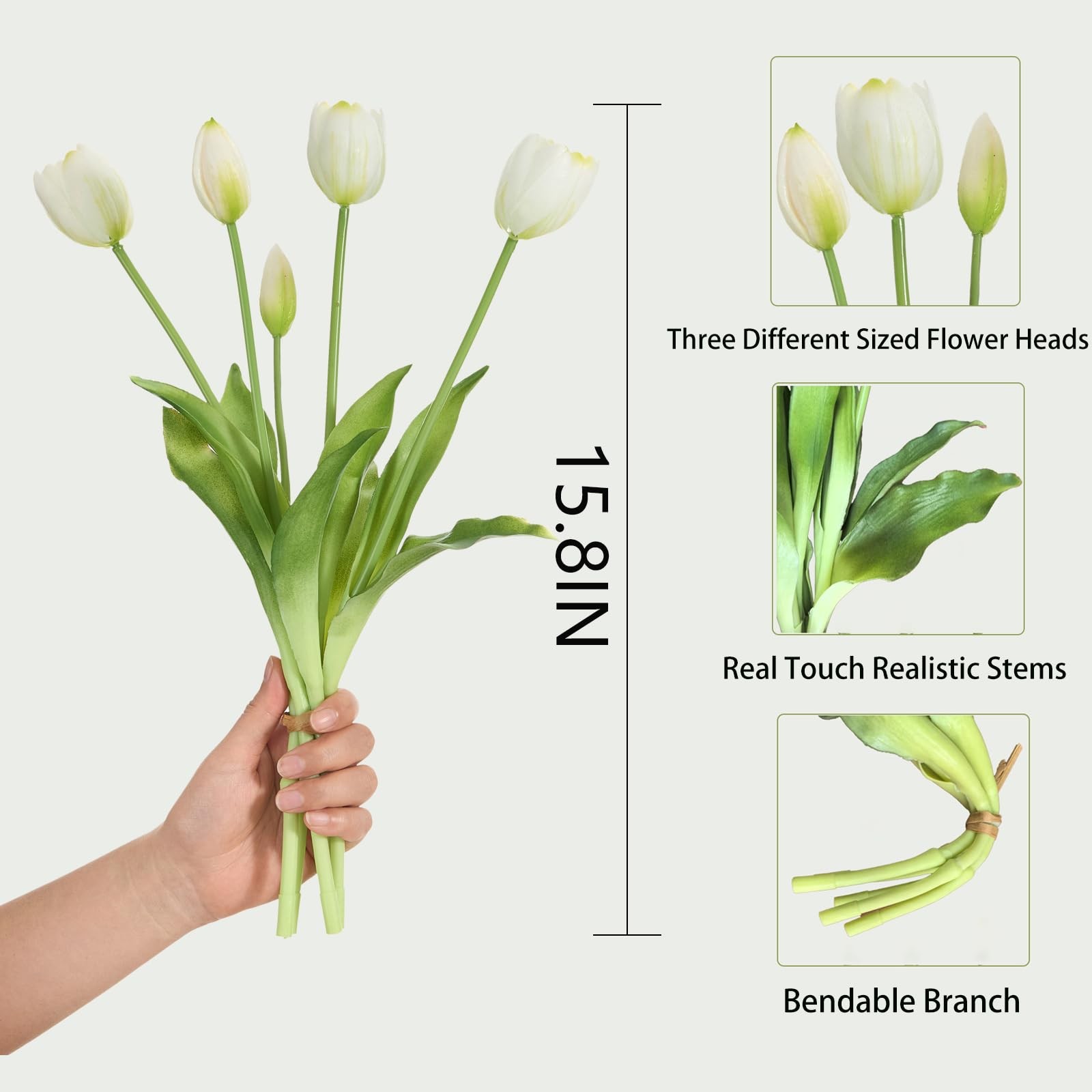 15 Pcs White Tulips Artificial Flowers Faux Tulips Real Touch Latex Fake Flow…