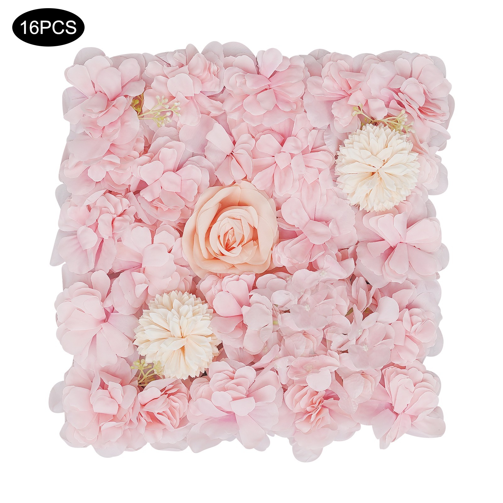 16 PCS Flower Wall Panels Light Pink Square Artificial Flowers Wall Decoration