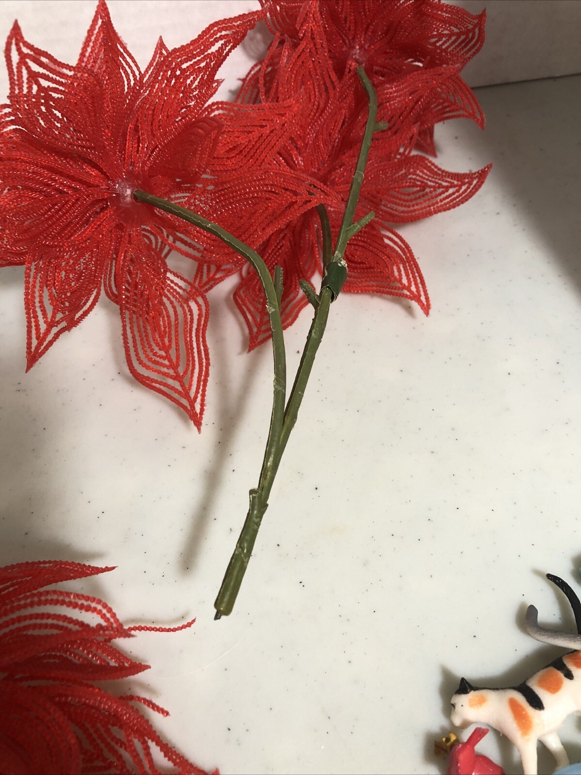 vntage poinsettia plastic foilage stems floral picks artificial Flaw