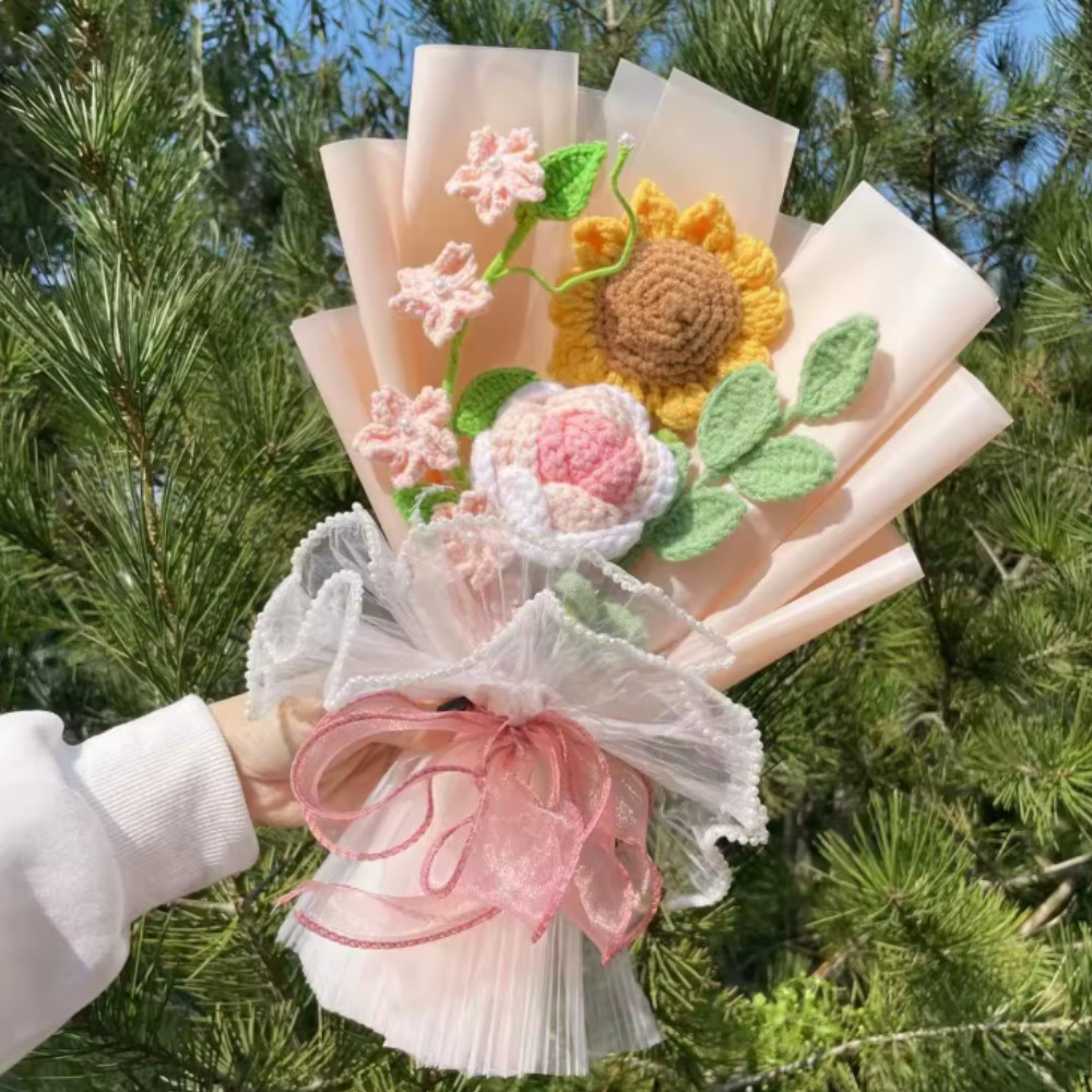 💖Crochet Flower Bouquet Rose Handmade Knitted Eternal Artificial Anniversary💖