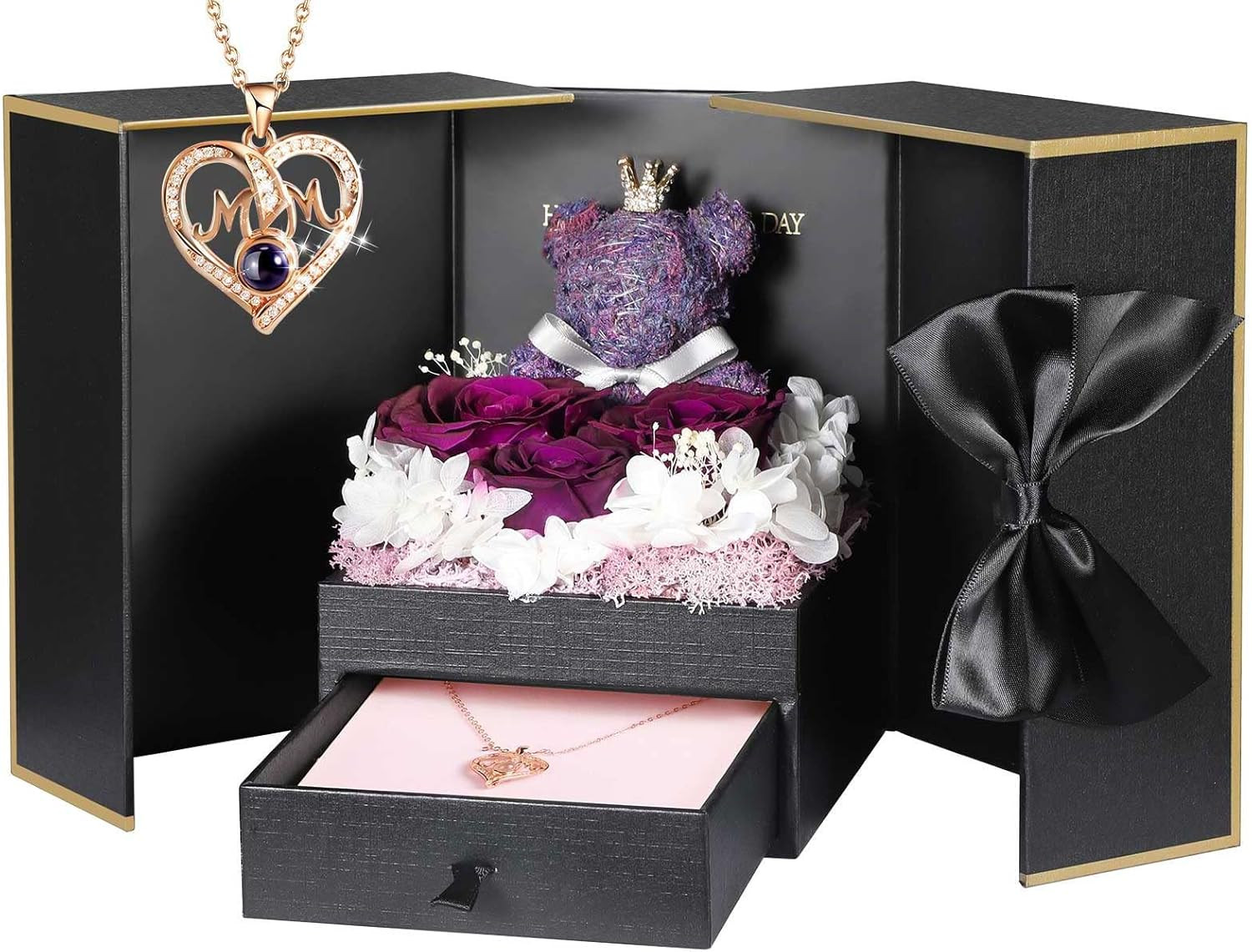 Addwel Unique Gifts for Mom, Preserved Real Purple Rose with 100 Languages I Lov