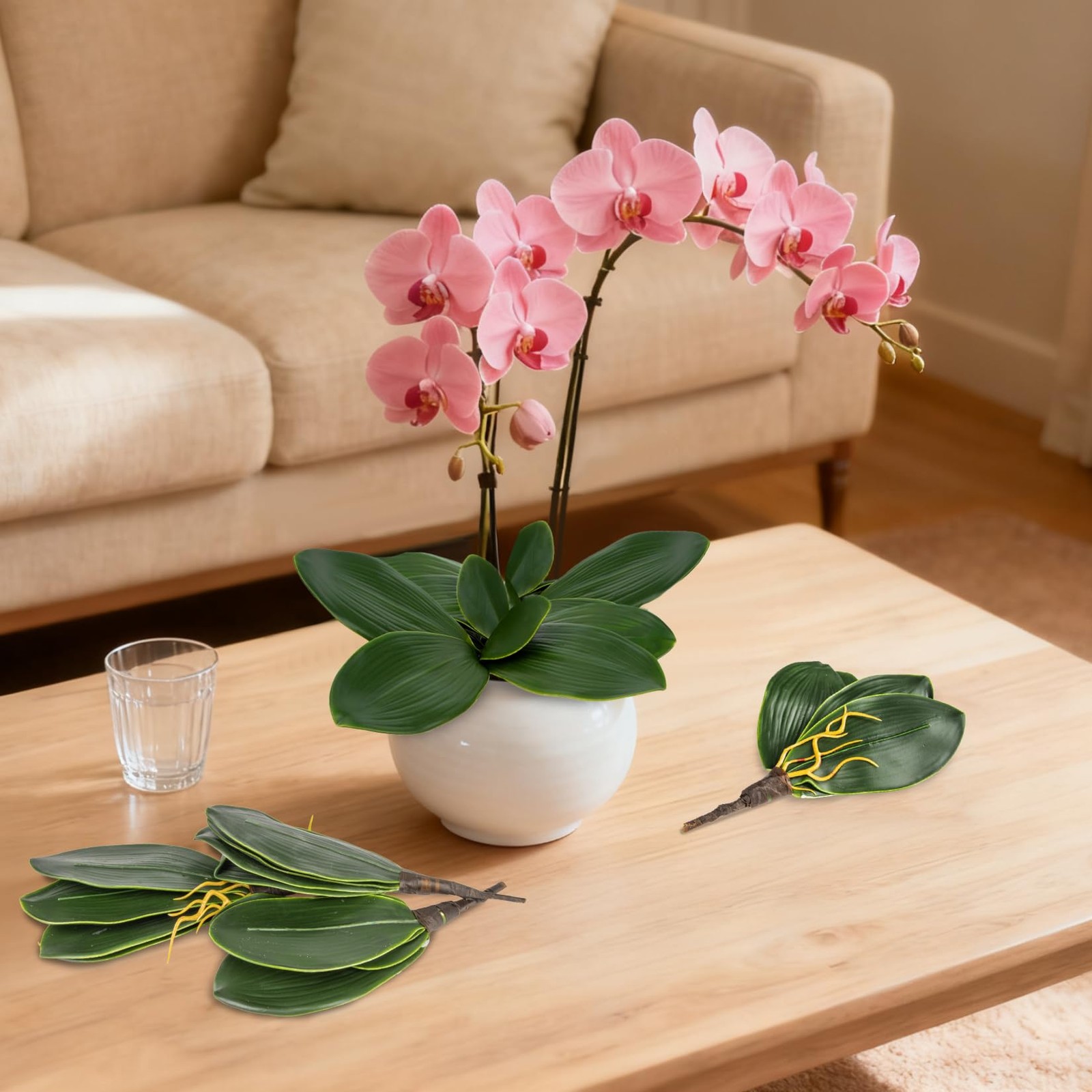 RAINFLOW 3PCS Artificial Orchid Leaves Lifelike Fake Phalaenopsis (72 chars)