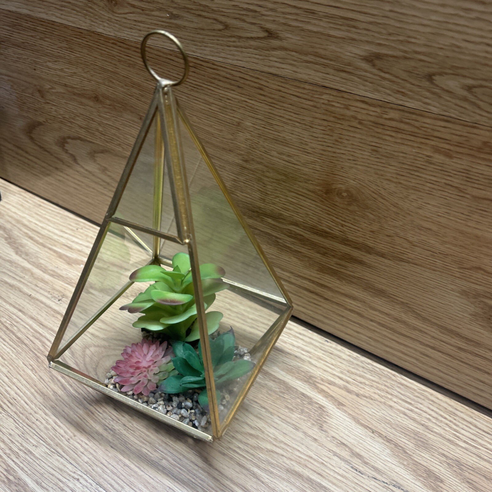 Pyramid Glass Geometric Terrarium Box Tabletop Planter Artificial Suculents