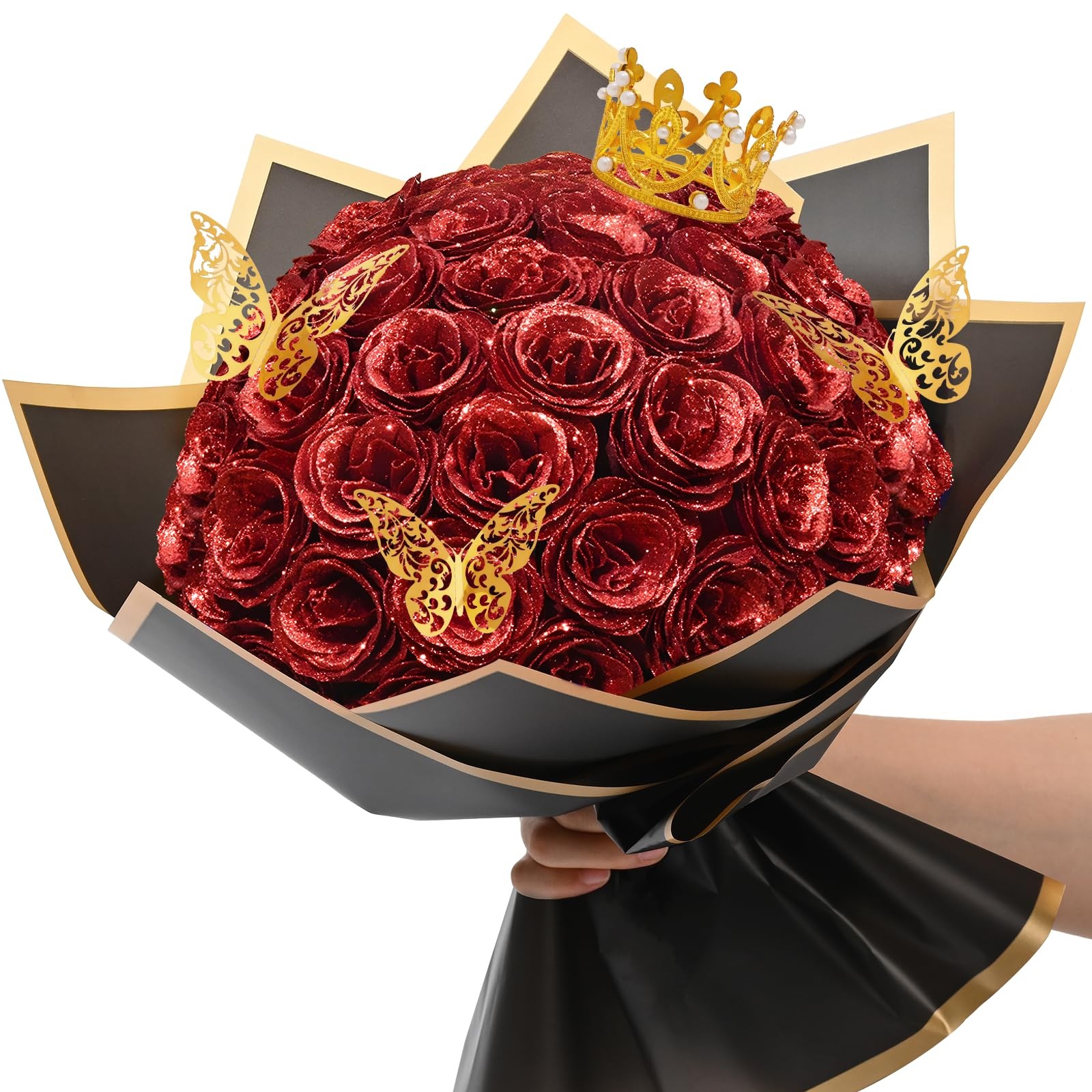 36+20 Glitter Roses Bouquet, DIY Fake Flowers Bouquet, Craft The Initials of …