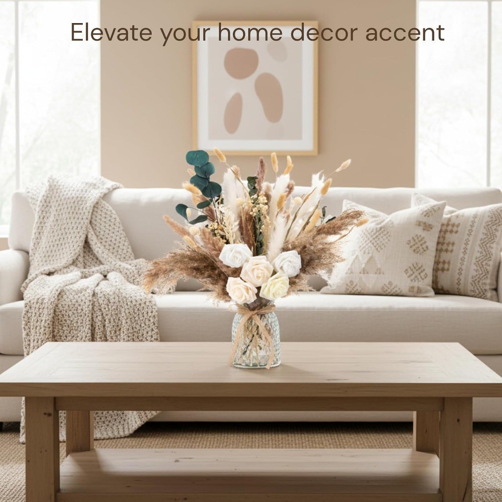 Artificial Flowers Arrangement with Vase for Dining Table Centerpiece Dried