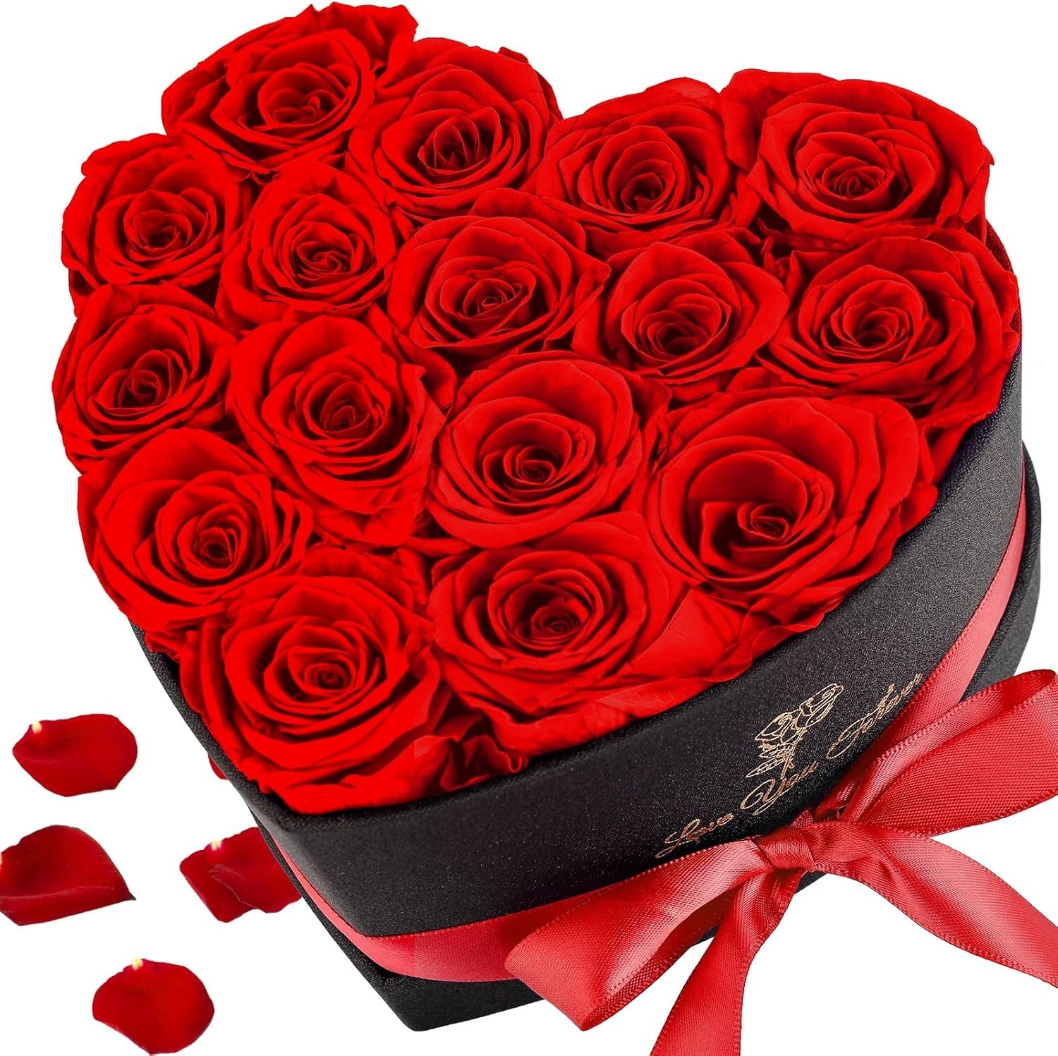 Preserved Roses Flowers for Delivery 16 Pcs, Forever Flores in Heart Box with Ne