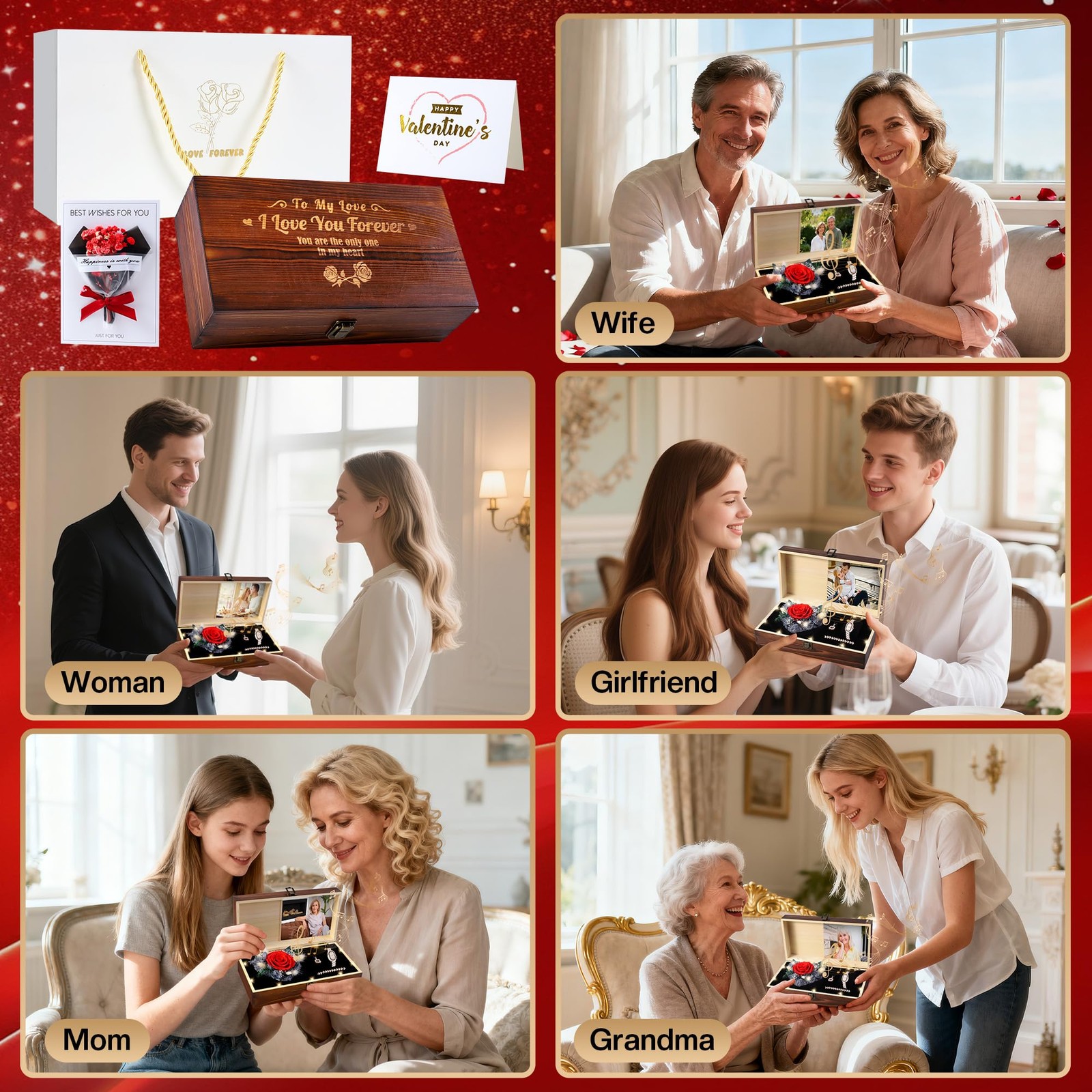 Pasuvsigr Preserved Rose Gift Set for Wife Women, Forever Rose with 100 Langu…