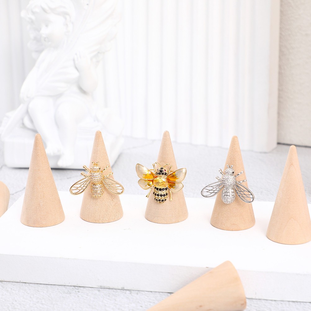10Pcs DIY Craft Cones Wooden Beige Unpainted Ornament Ring Holder Stand