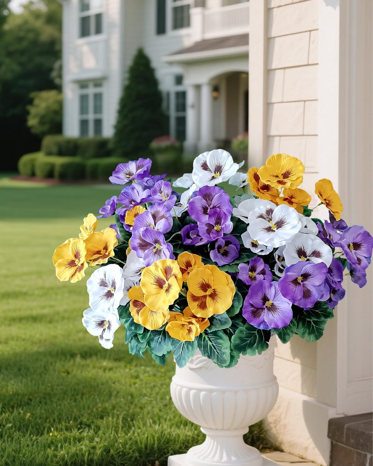 6 Bundles Outdoor Artificial Pansy Flowers – UV Resistant Silk Faux Pansies (…