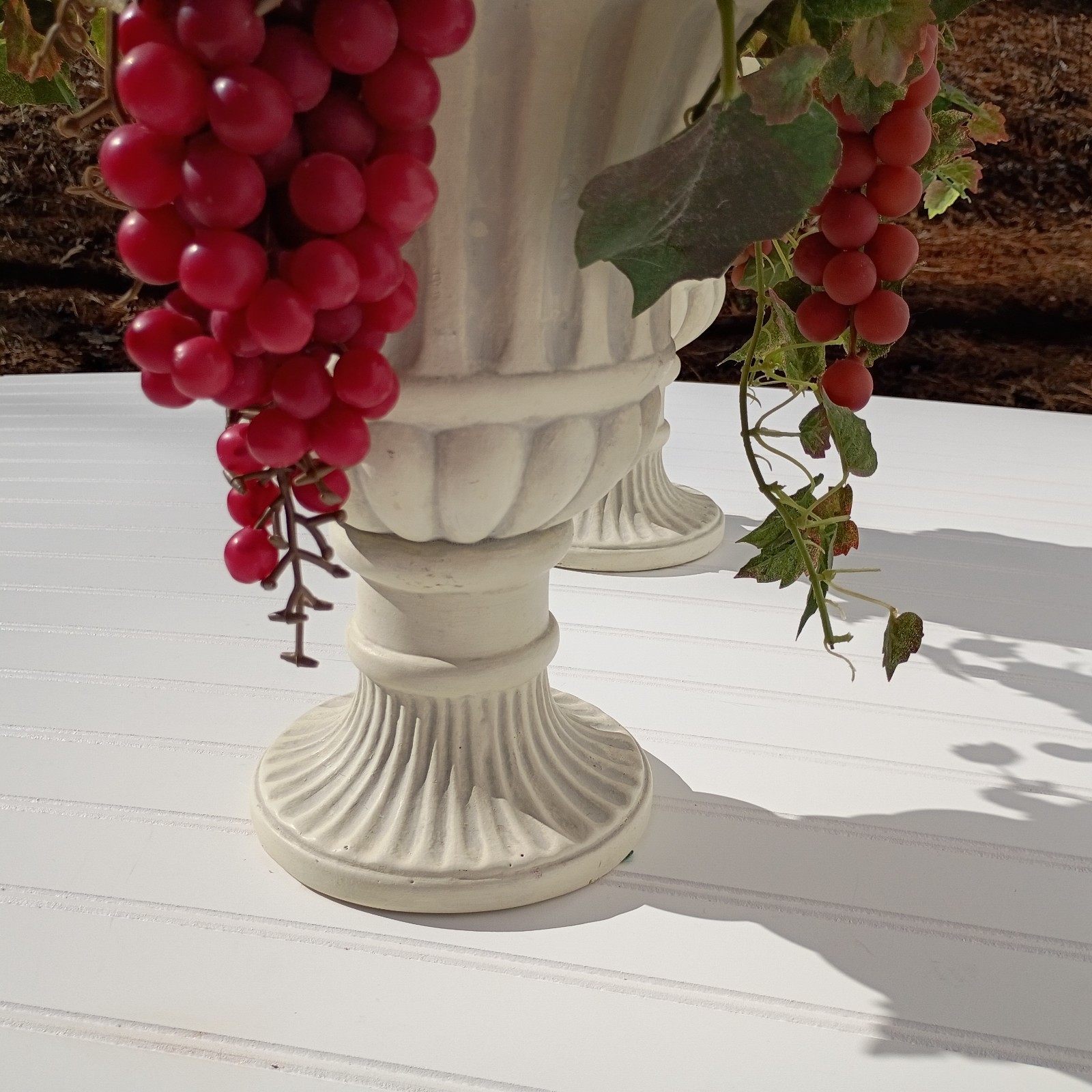 Vintage MCM Ceramic Urn Planters Neo Classical Regency Grapes Arrangements PAIR
