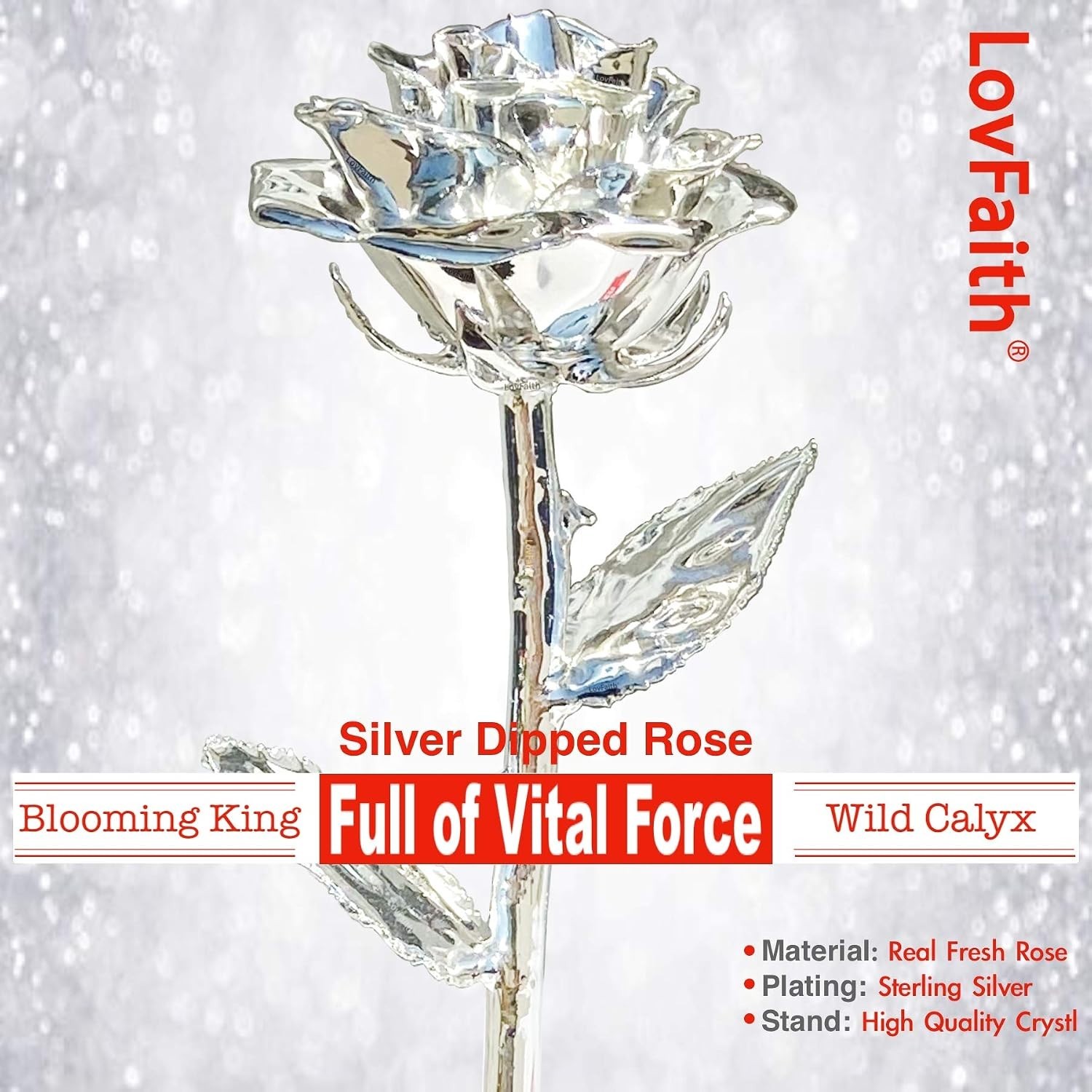 Real Rose Dipped Sterling Silver Crystal Stand