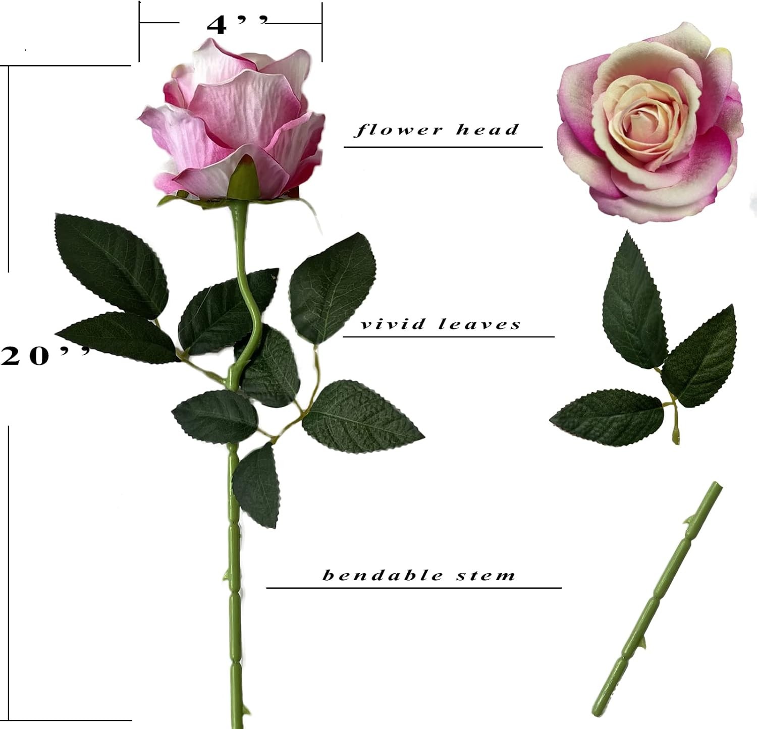 UKELER Artificial Rose Flowers Dark Pink 12 Pcs Blossom Rose Flowers Real Touch