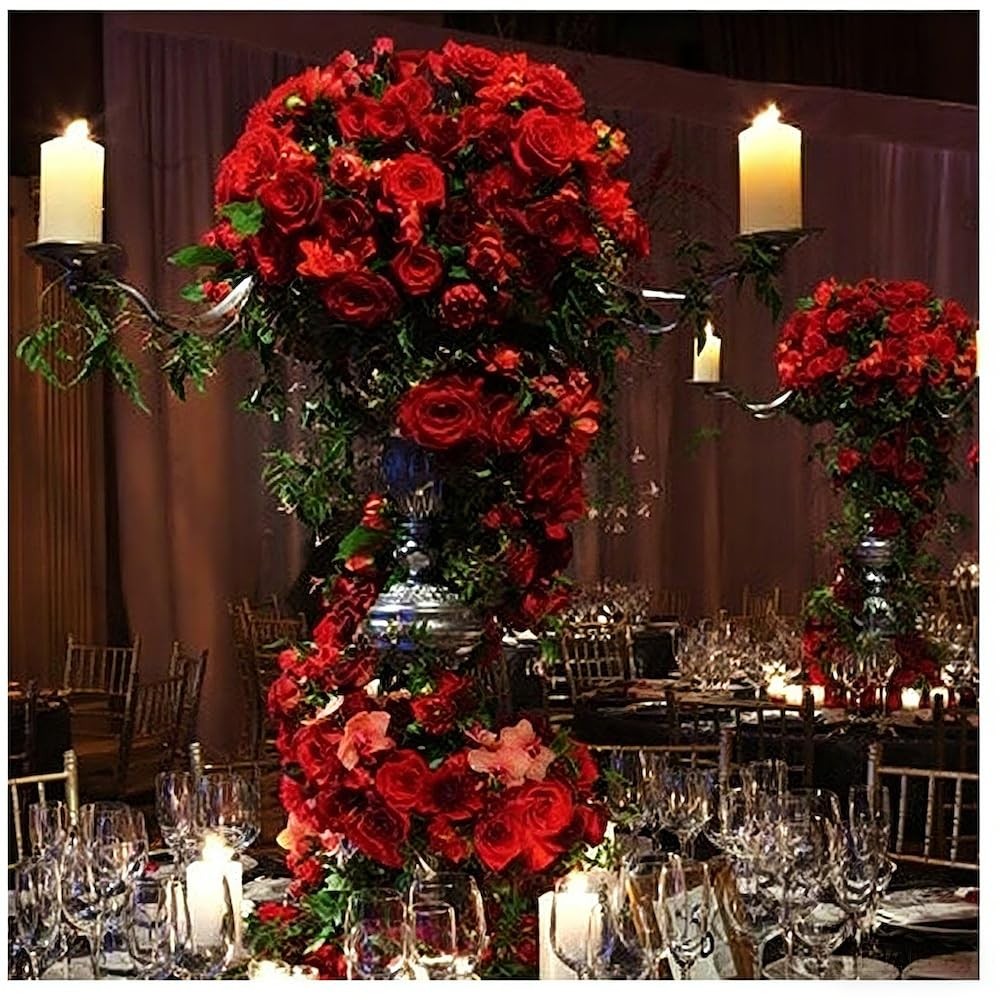 Red Realistic Velvet Silk Artificial Roses Faux Flowers Bouquet 50 PCS Decor