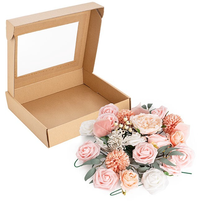 Box of Flowers – Pink – Rose & Chrysanthemum – Artificial, Wedding, DIY