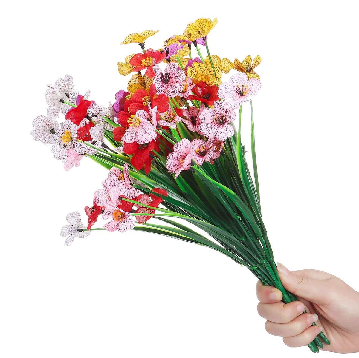 2-10 Bundles Artificial Flowers Outdoor UV Resistant Plastic Plant Silk Flower