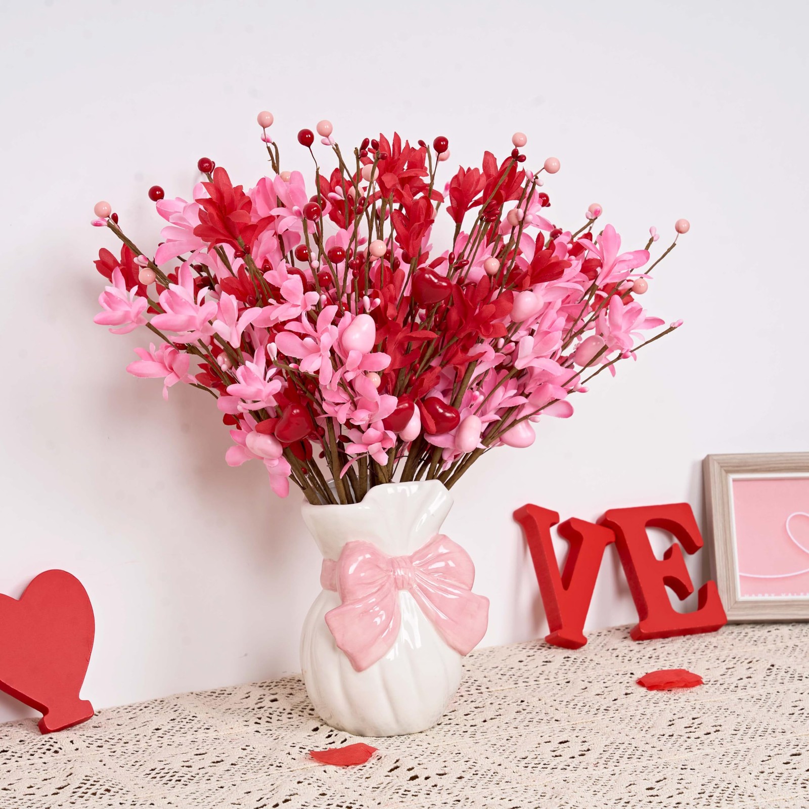 18 Pack Valentines Day Picks 17 In Pink Heart Berries Forsythia Flower