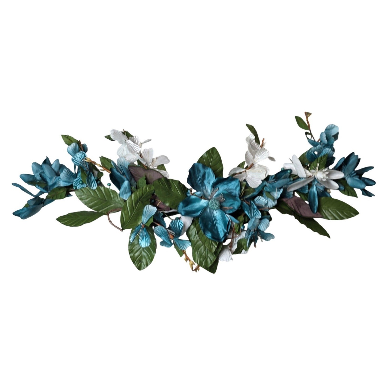 Large Teal & White Floral Wall Decor Metal Flower Wall Art 37″ Wide