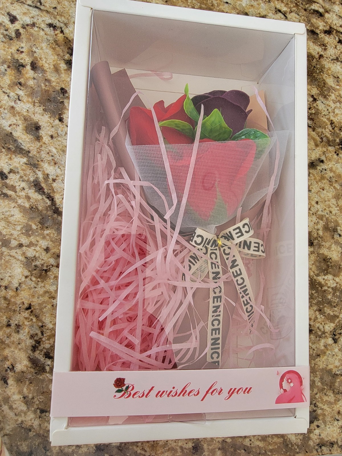 Artificial Rose Flower Bouquet Wall Decor, Display Gift Box w/ Pink Shred Filler