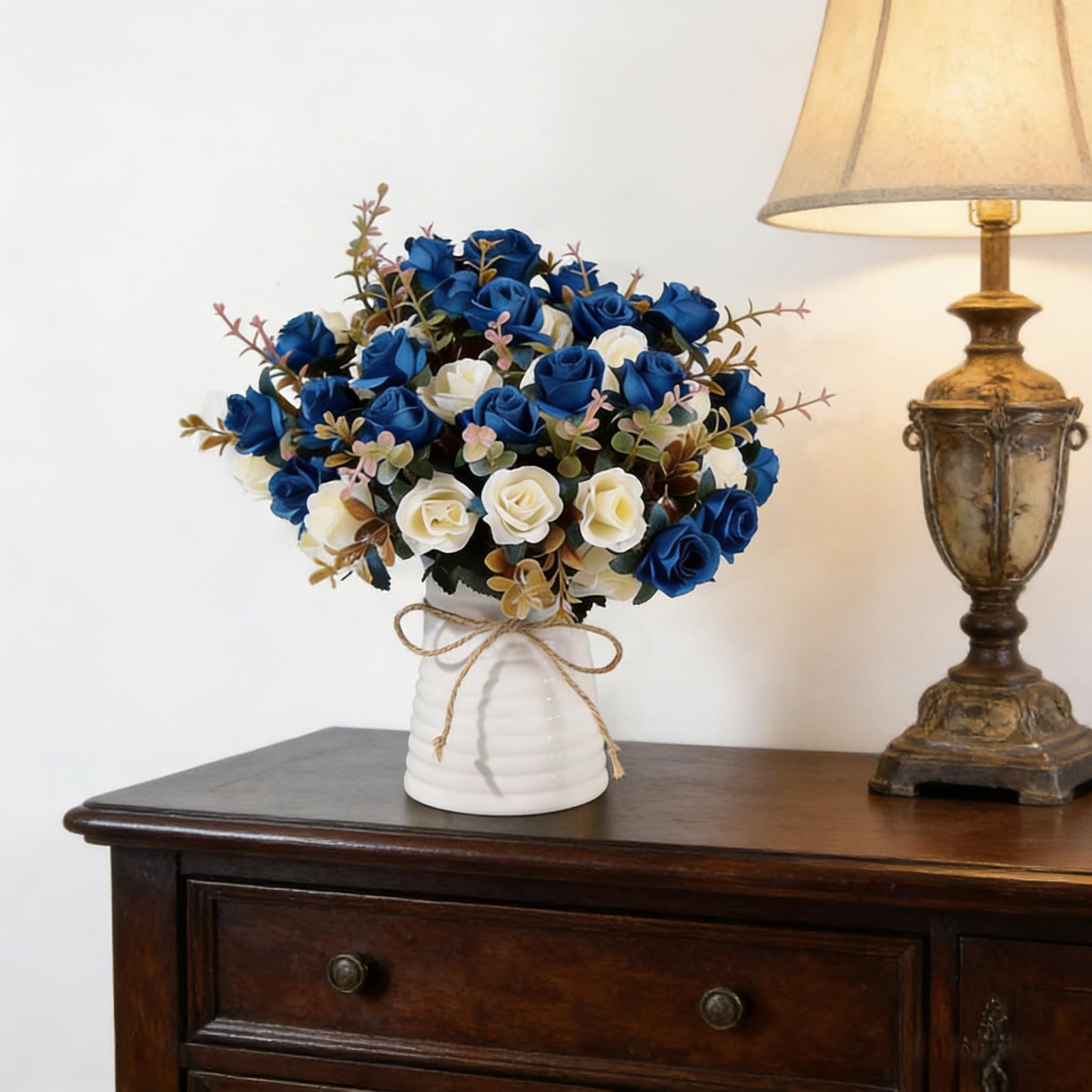 MOOMASS Artificial Rose Bouquets and Ceramic vases, Fake Silk Roses, Suitable fo
