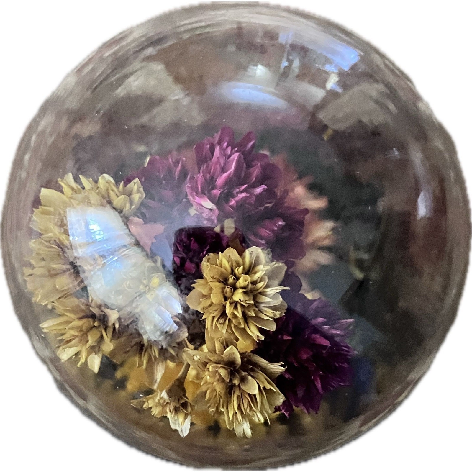 Vintage Leonard Creations Dried Flower Cloche • 1970s • 5” • Maker’s Sticker